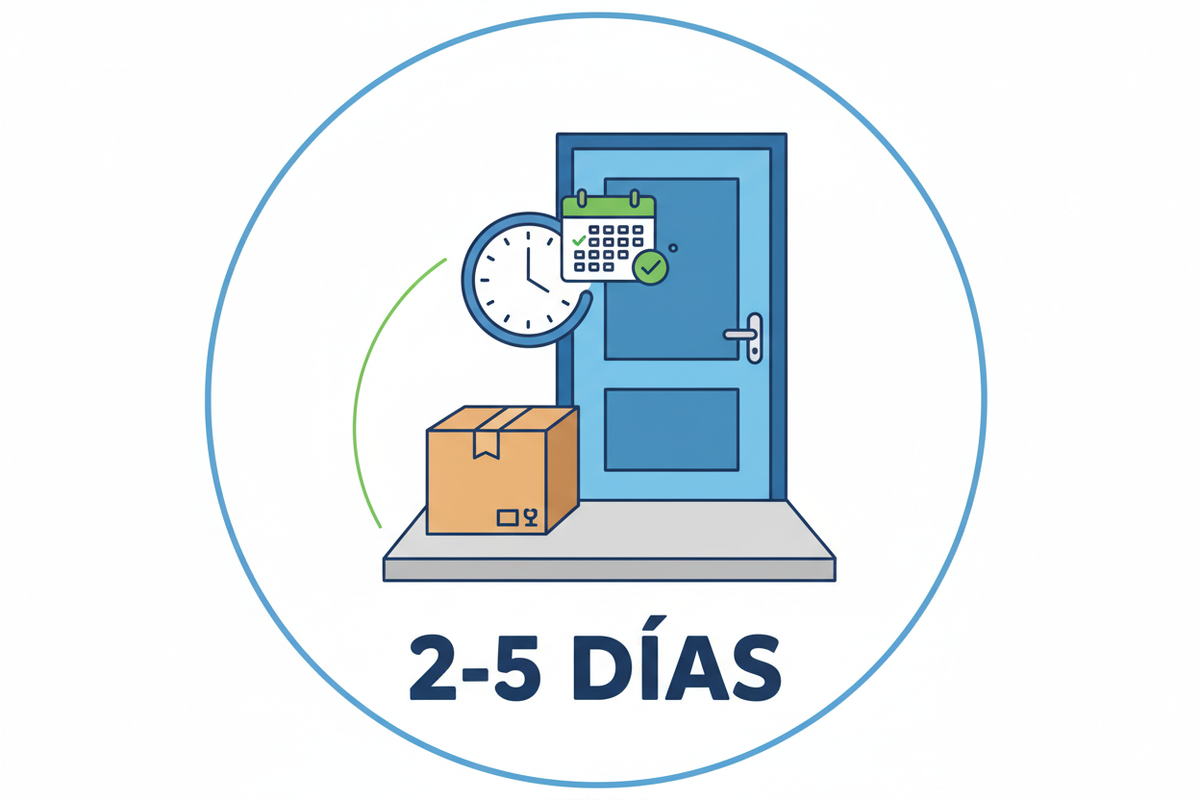 creame una imagen de envio  en su puerta de 2 a 5 dias . que se vea claro y facil 
